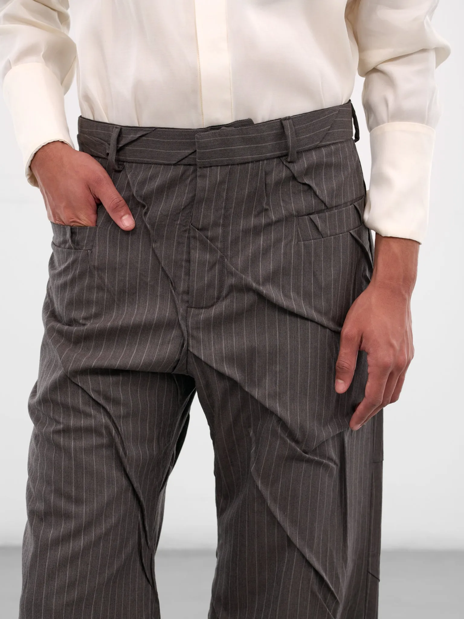 Gray Maestria Pleated Pinstripe Trousers (MAESTRIA-PANTS-PINSTRIPED-GREY) sold by lorenzo product image thumbnail 5