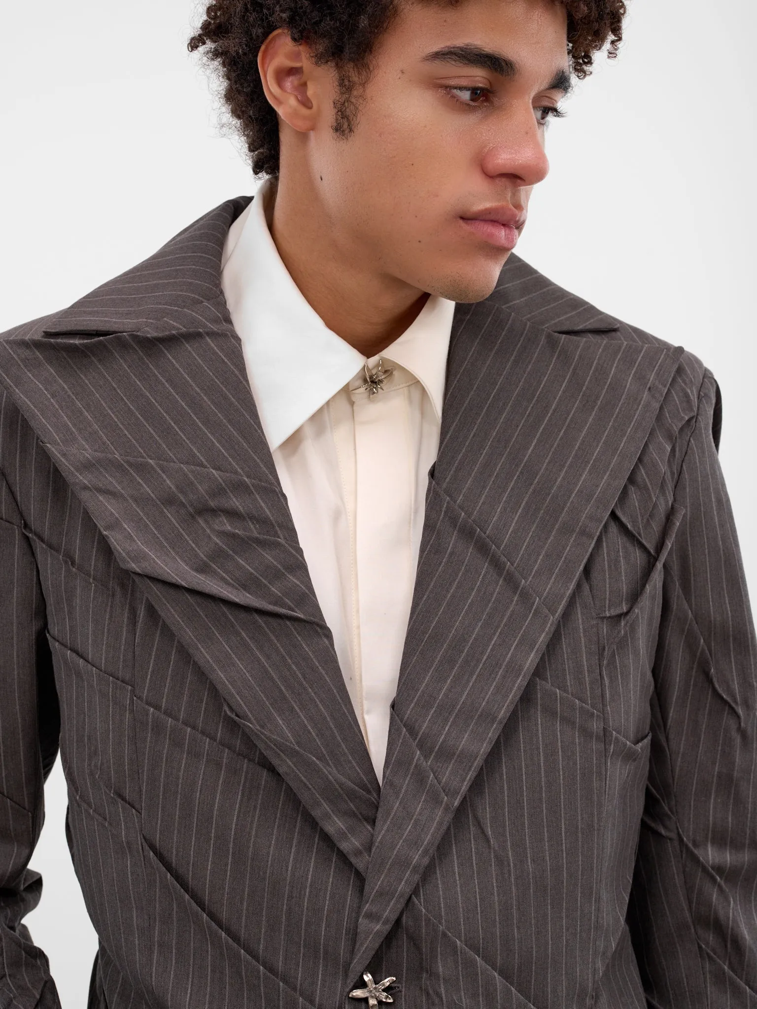 Gray Maestria Pleated Pinstripe Blazer (MAESTRIA-JACKET-PINSTRIPED-GRE) sold by lorenzo product image thumbnail 4