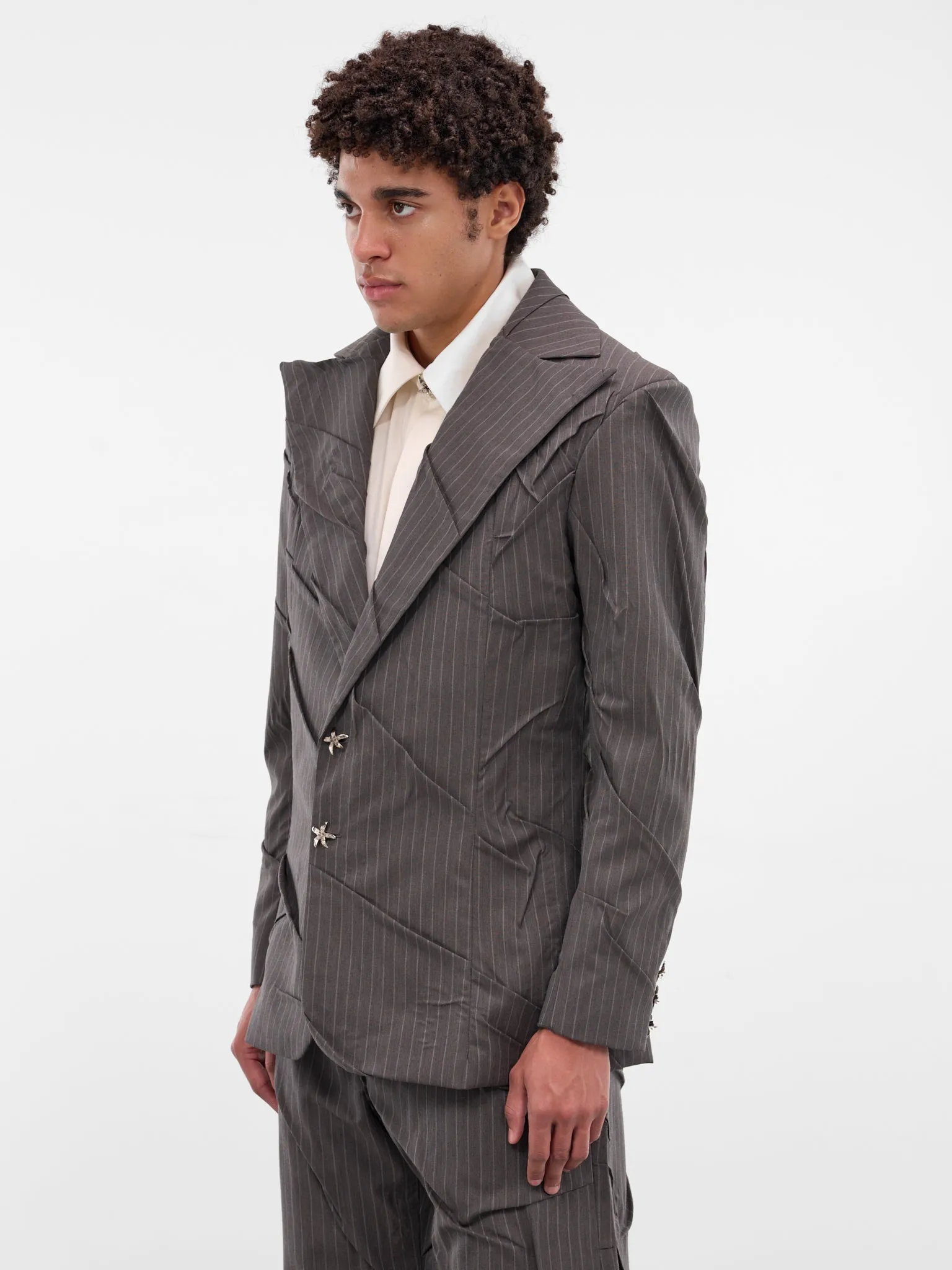 Gray Maestria Pleated Pinstripe Blazer (MAESTRIA-JACKET-PINSTRIPED-GRE) sold by lorenzo product image thumbnail 2