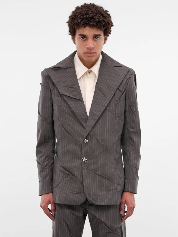 Gray Maestria Pleated Pinstripe Blazer (MAESTRIA-JACKET-PINSTRIPED-GRE) made by lorenzo