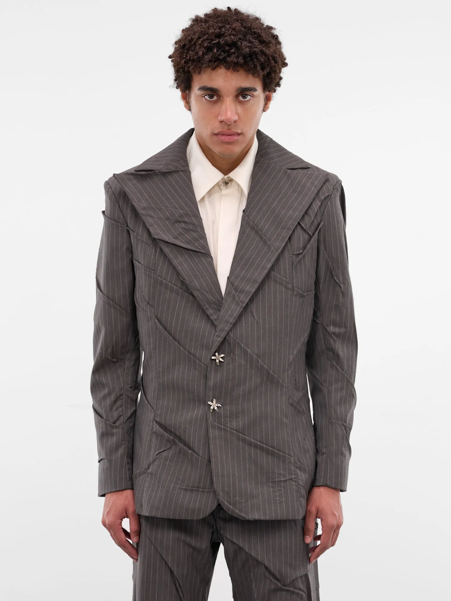 Gray Maestria Pleated Pinstripe Blazer (MAESTRIA-JACKET-PINSTRIPED-GRE) sold by lorenzo