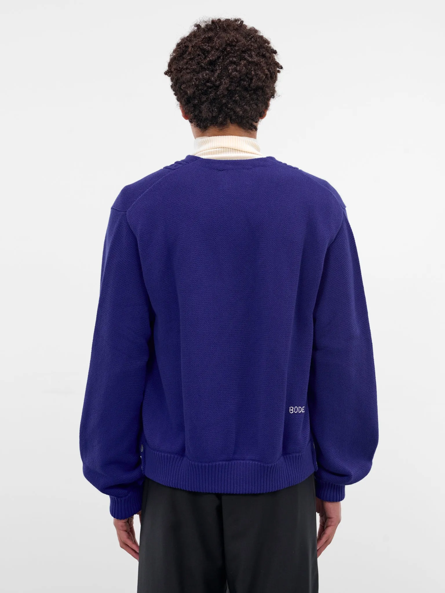 Navy Cotton Knit Double-Breasted Cardigan (MRF25KT001-ULTRAMARINE) sold by lorenzo product image thumbnail 3