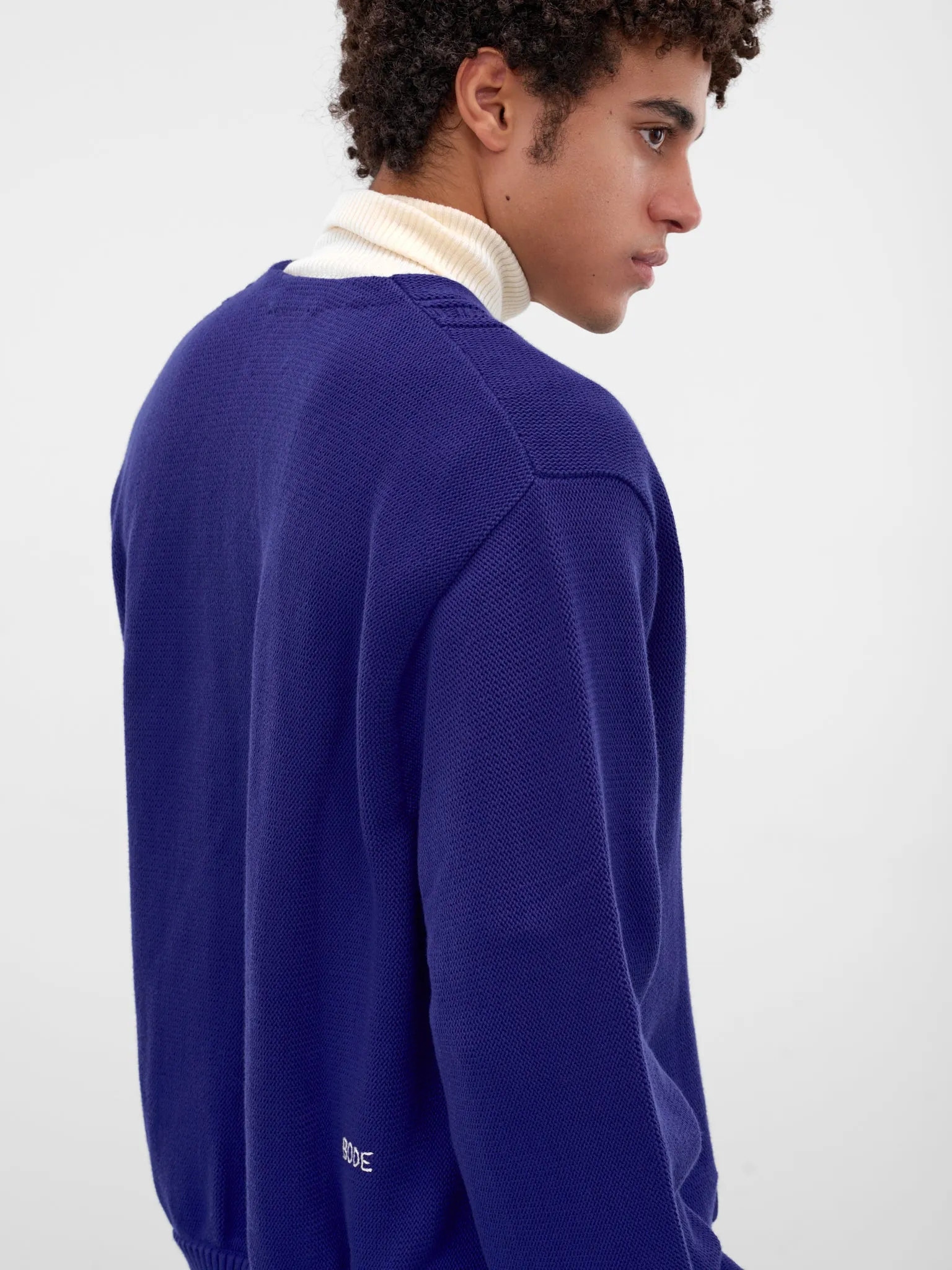 Navy Cotton Knit Double-Breasted Cardigan (MRF25KT001-ULTRAMARINE) sold by lorenzo product image thumbnail 4