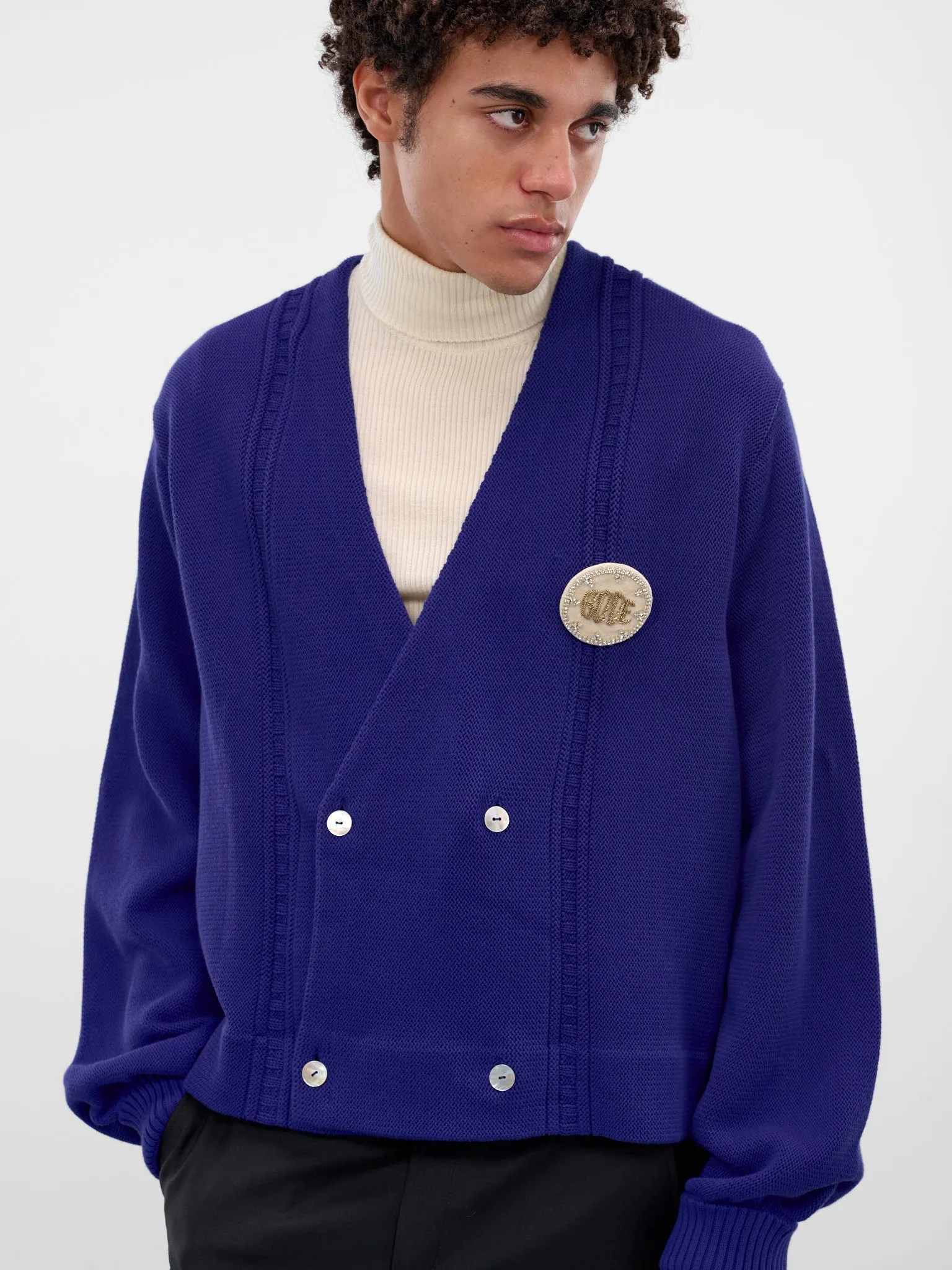 Navy Cotton Knit Double-Breasted Cardigan (MRF25KT001-ULTRAMARINE) sold by lorenzo product image thumbnail 5