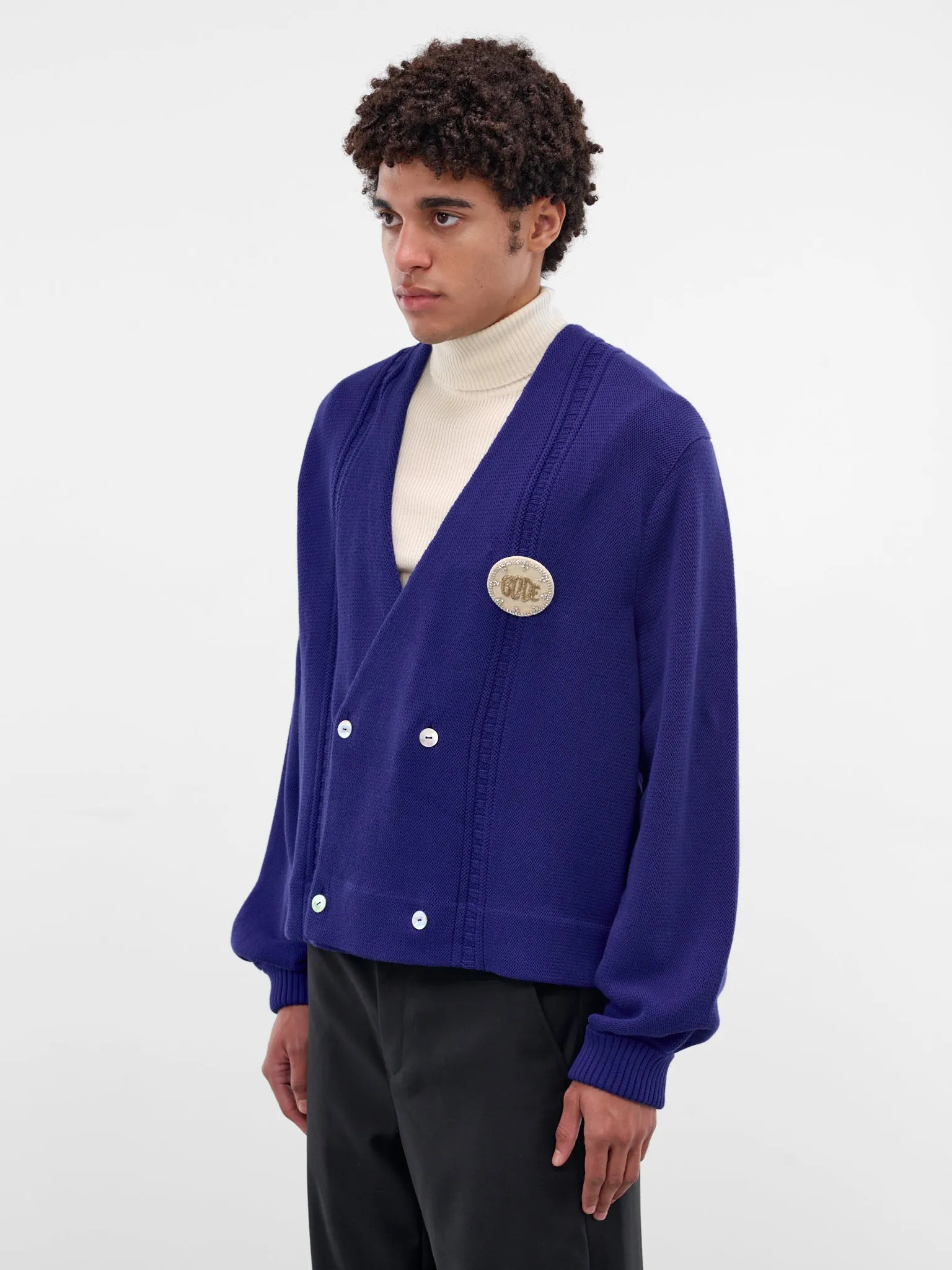 Navy Cotton Knit Double-Breasted Cardigan (MRF25KT001-ULTRAMARINE) sold by lorenzo product image thumbnail 2