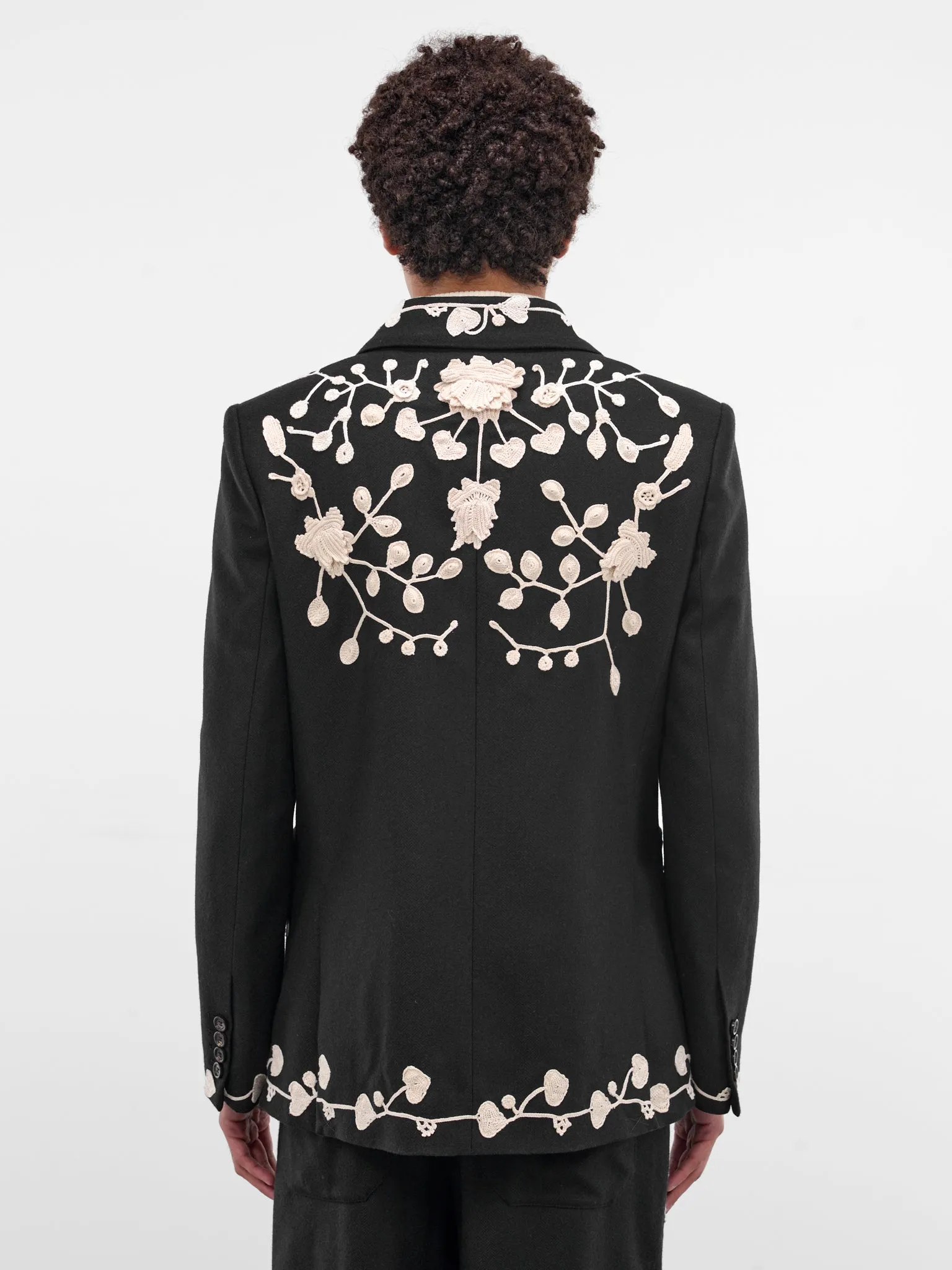 Navy Wool Crochet Embroidered Blazer (MRF25SJ010-NAVY) sold by lorenzo product image thumbnail 3