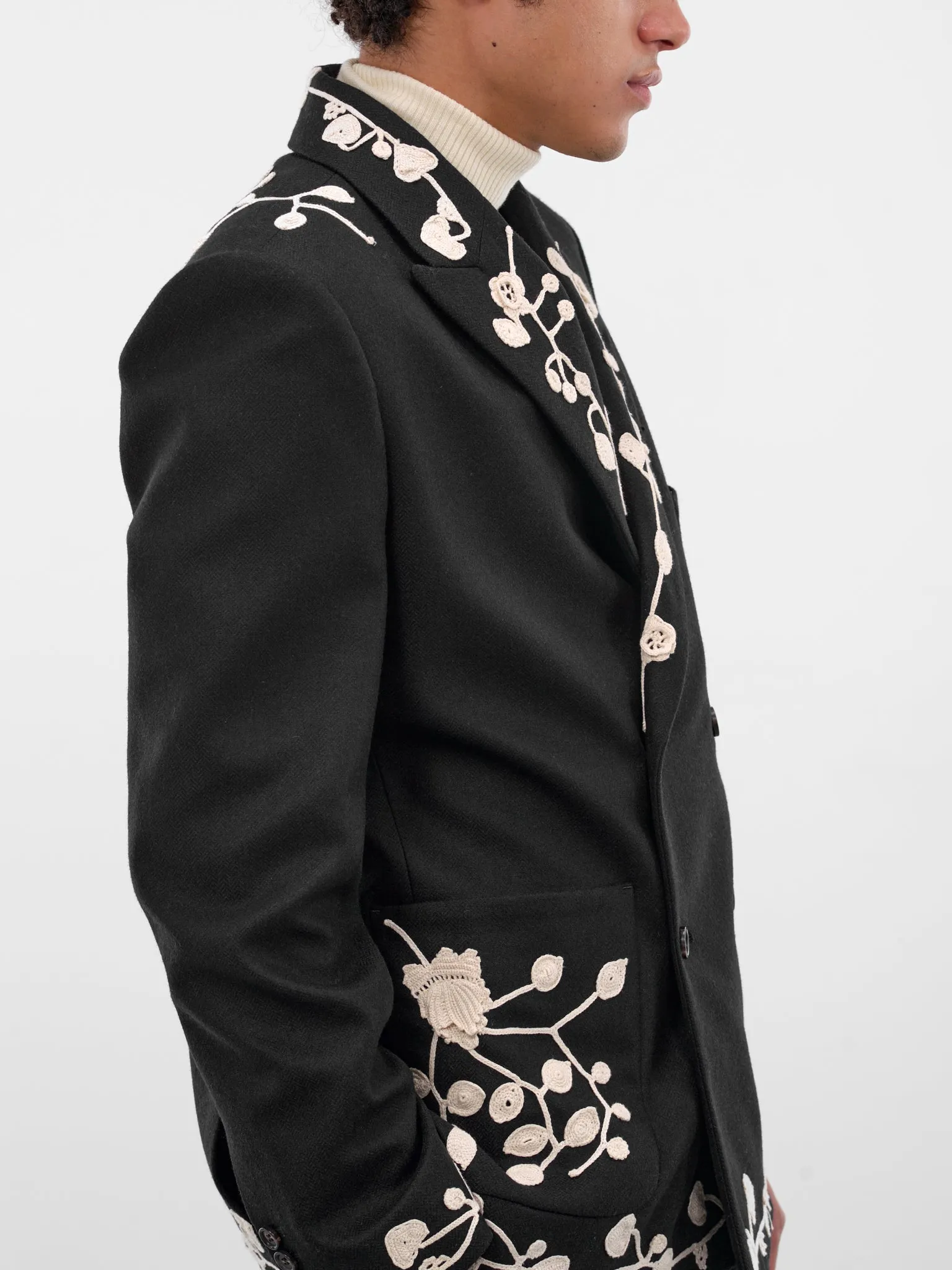 Navy Wool Crochet Embroidered Blazer (MRF25SJ010-NAVY) sold by lorenzo product image thumbnail 5