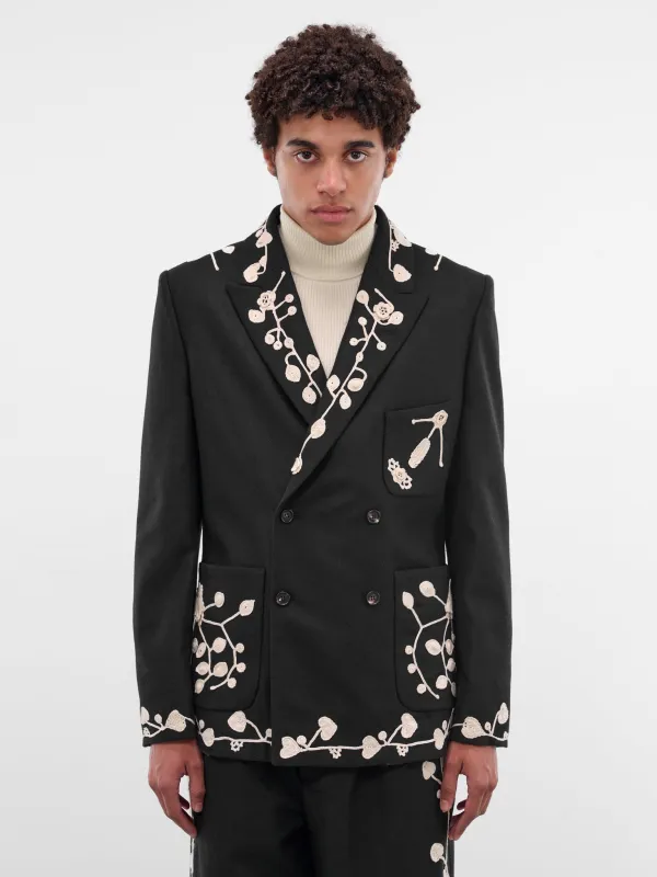 Navy Wool Crochet Embroidered Blazer (MRF25SJ010-NAVY) sold by lorenzo