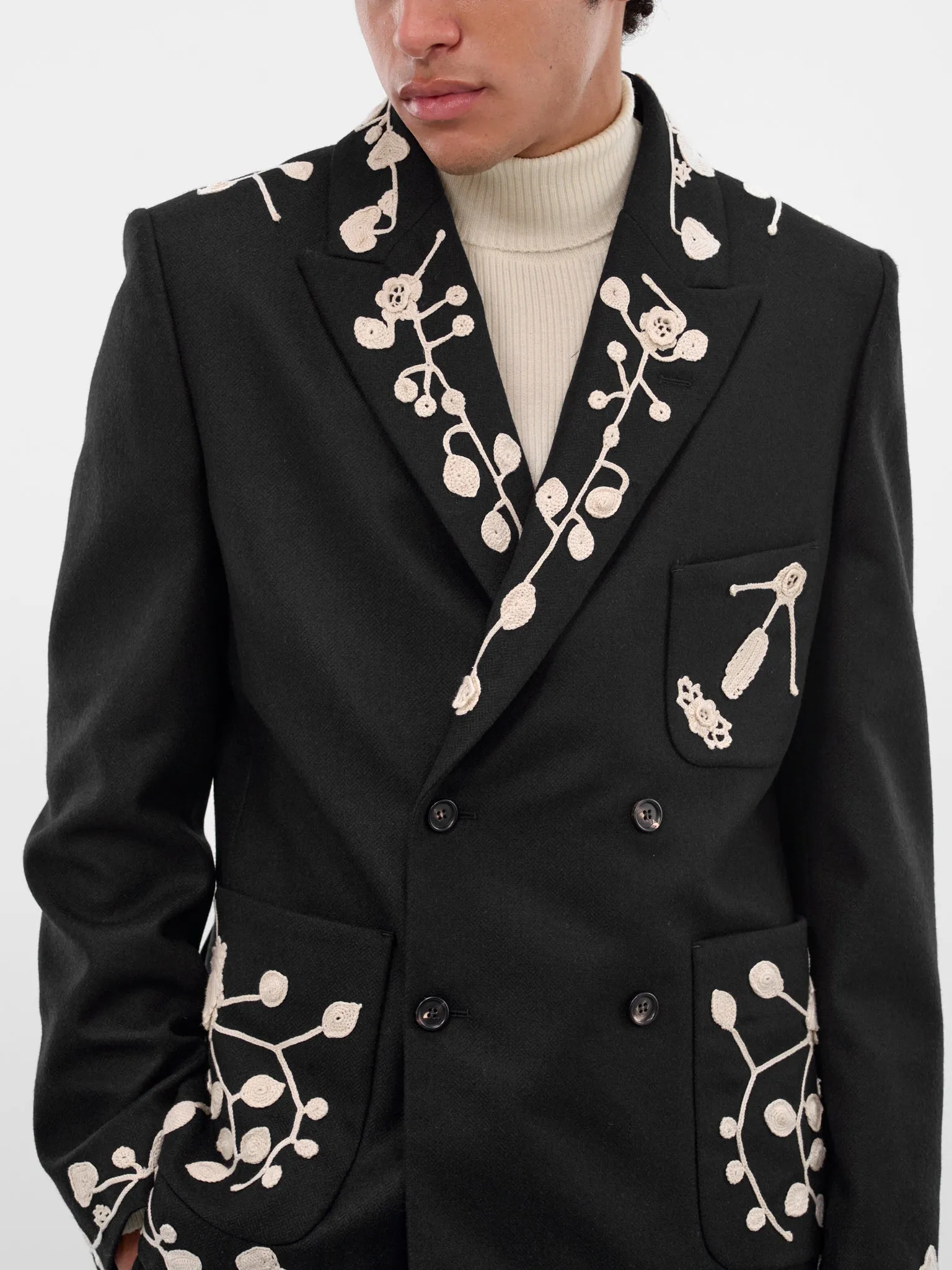 Navy Wool Crochet Embroidered Blazer (MRF25SJ010-NAVY) sold by lorenzo product image thumbnail 4