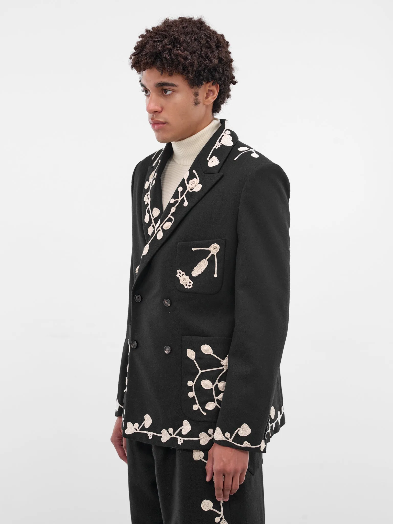 Navy Wool Crochet Embroidered Blazer (MRF25SJ010-NAVY) sold by lorenzo product image thumbnail 2