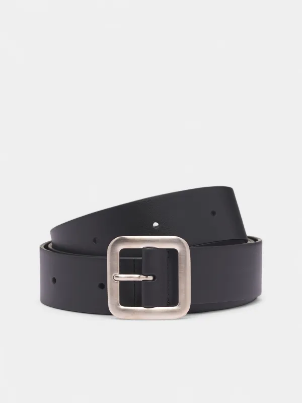 Black Leather Oversized Buckle Belt (J25TP0008-P7370-001-BLACK) sold by lorenzo