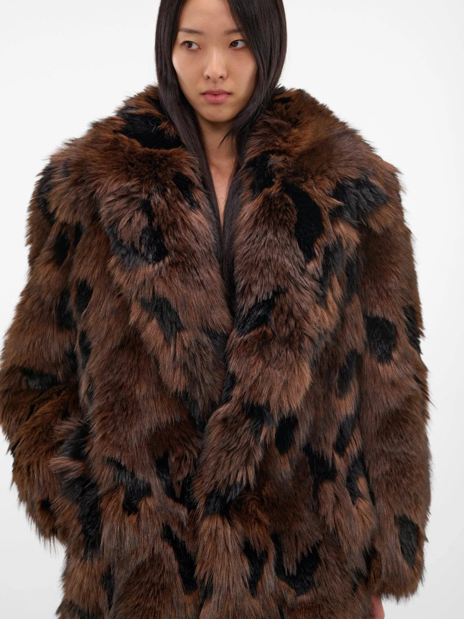 Brown Animalier Faux Fur Coat (JP-C008-BLACK-BROWN) sold by lorenzo product image thumbnail 5