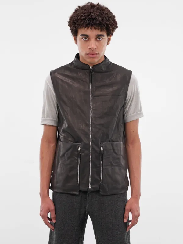Black Leather 6-Pocket Zip Vest (6-POCKET-VEST-BLACK) sold by lorenzo