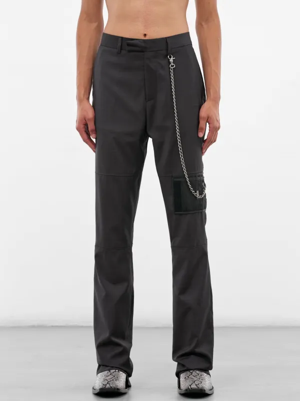 Black Stitched Wallet & Chain Pants (375WT16036-BLACK-PURPLE) sold by lorenzo