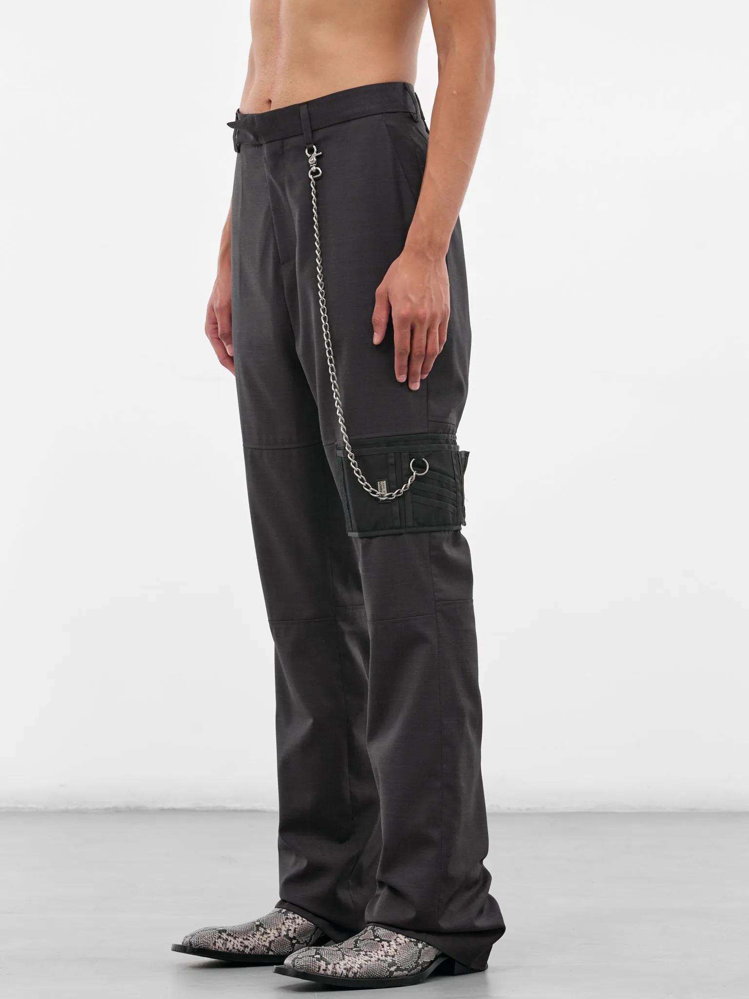 Black Stitched Wallet & Chain Pants (375WT16036-BLACK-PURPLE) sold by lorenzo product image thumbnail 2