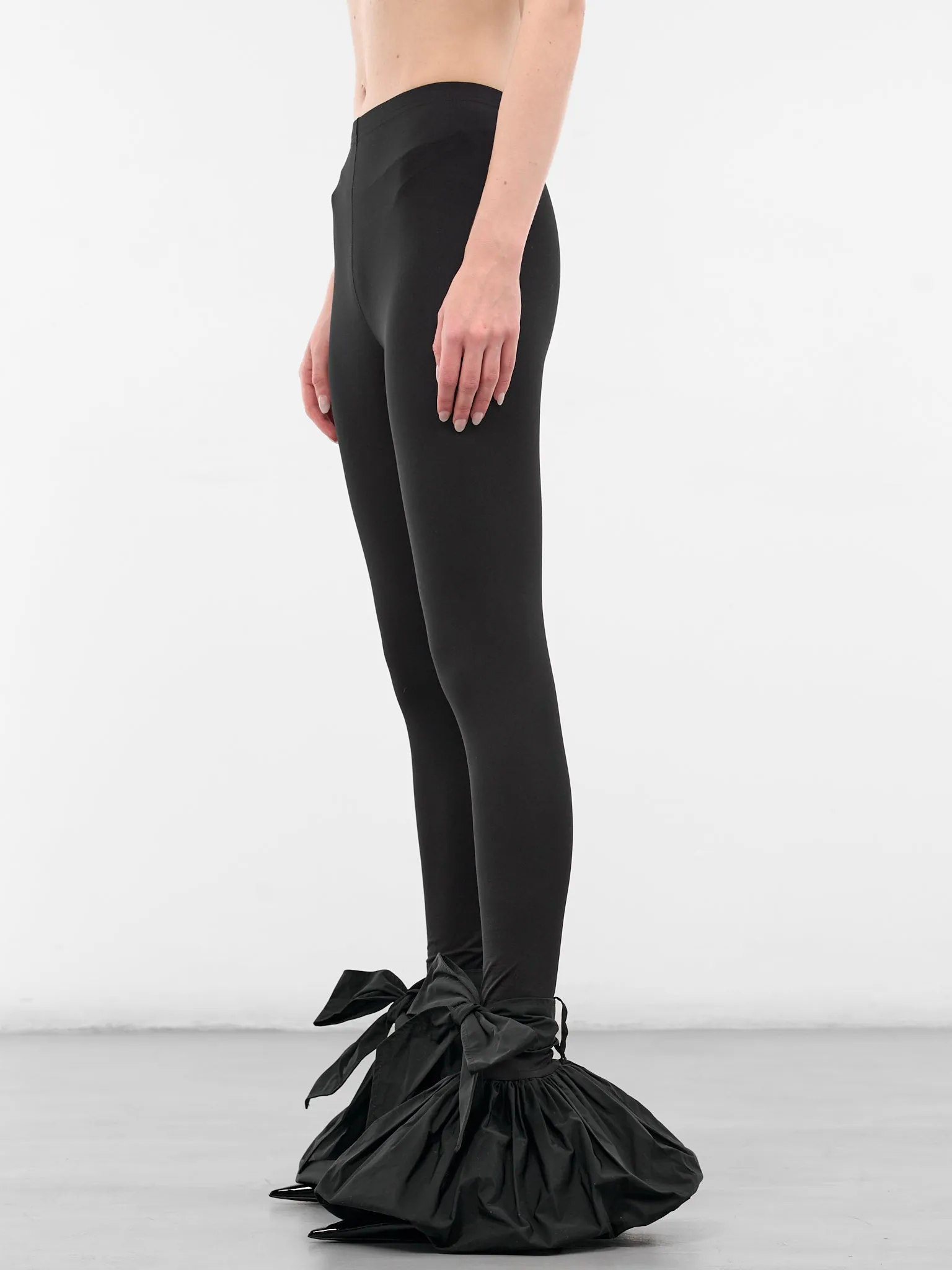Black Nylon Flared Bow Leggings (VAQ10P101-BLACK) sold by lorenzo product image thumbnail 2