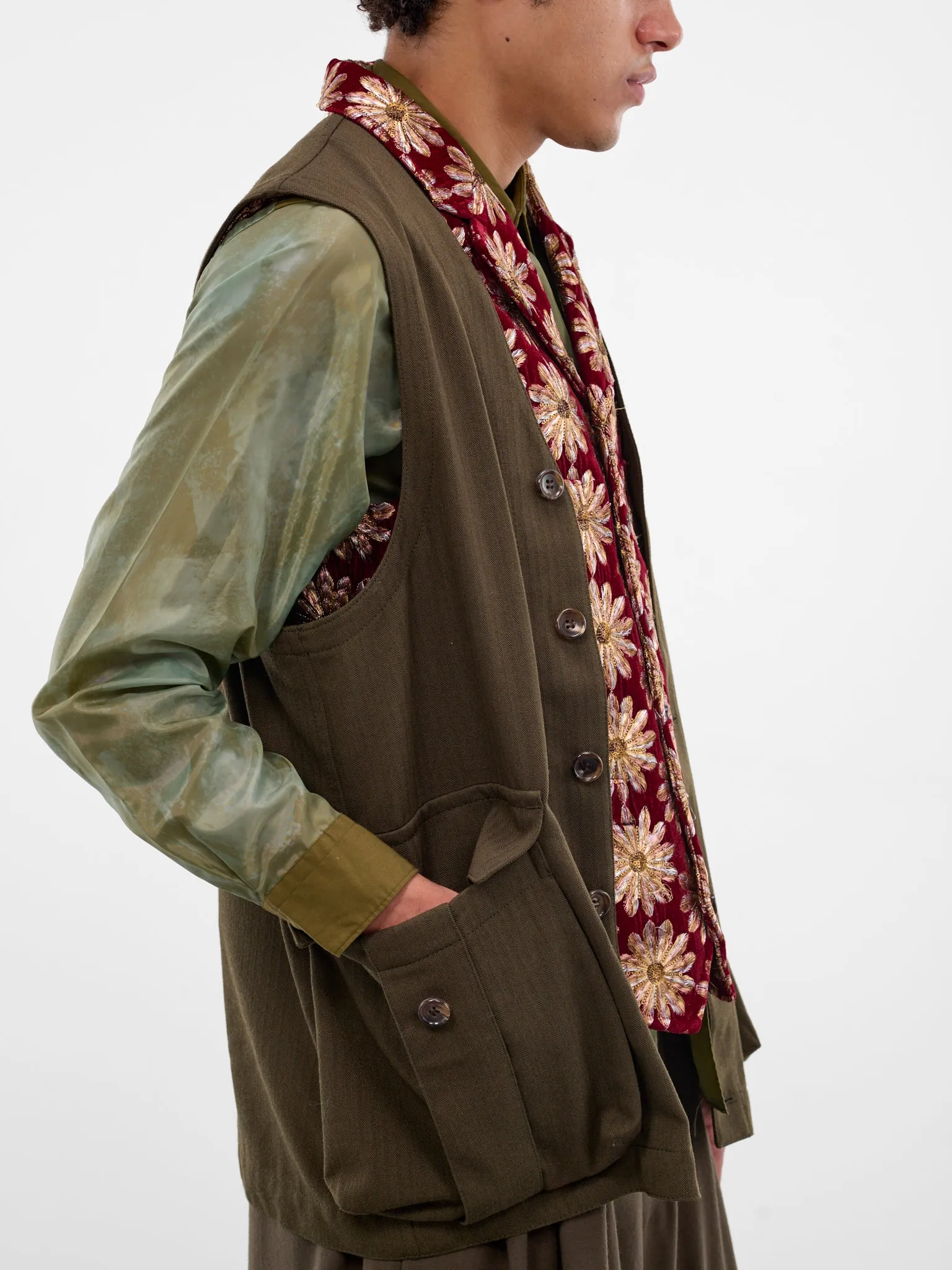 Layered Floral & Pinstripe Cargo Vest (PP-V002-BRGDY-MULTI) sold by lorenzo product image thumbnail 5