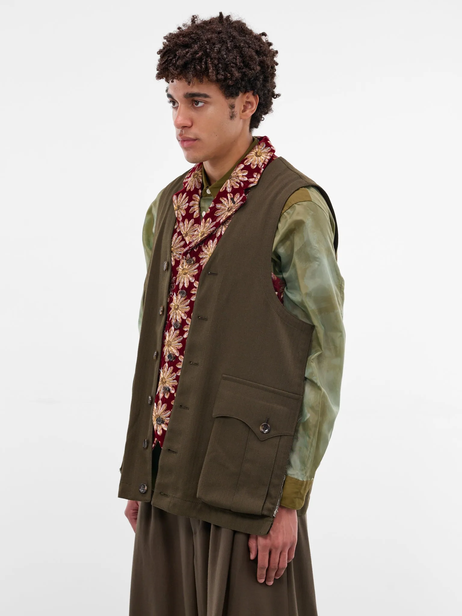 Layered Floral & Pinstripe Cargo Vest (PP-V002-BRGDY-MULTI) sold by lorenzo product image thumbnail 2