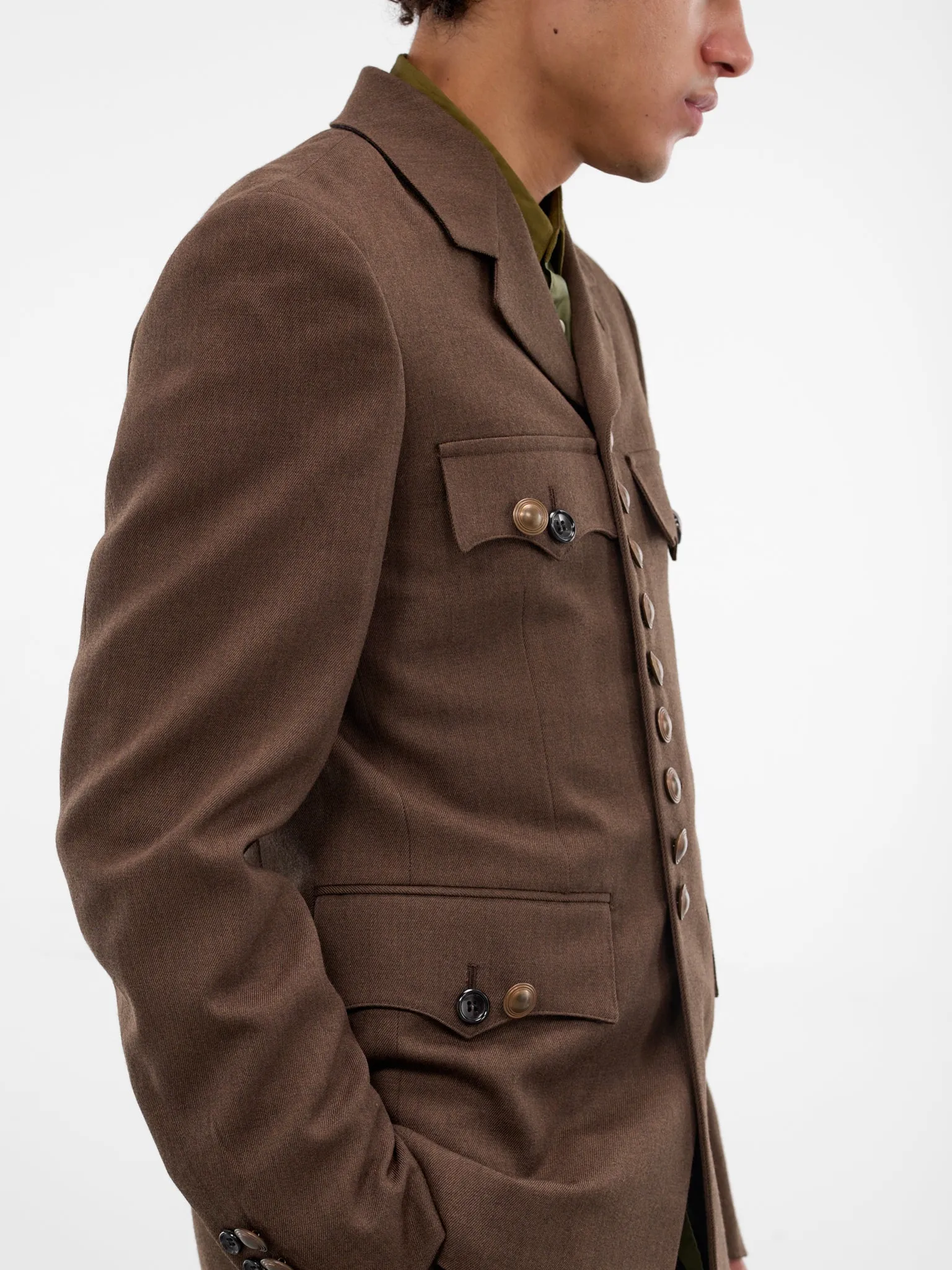 Brown Military Cut Wool Blazer (PP-J004-W25-TOP-BROWN) sold by lorenzo product image thumbnail 4