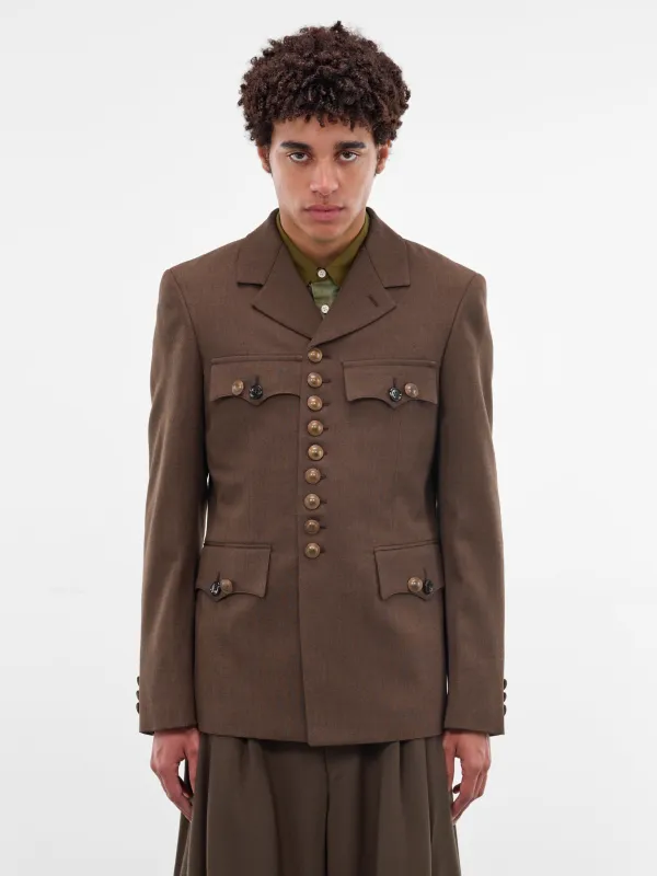 Brown Military Cut Wool Blazer (PP-J004-W25-TOP-BROWN) sold by lorenzo