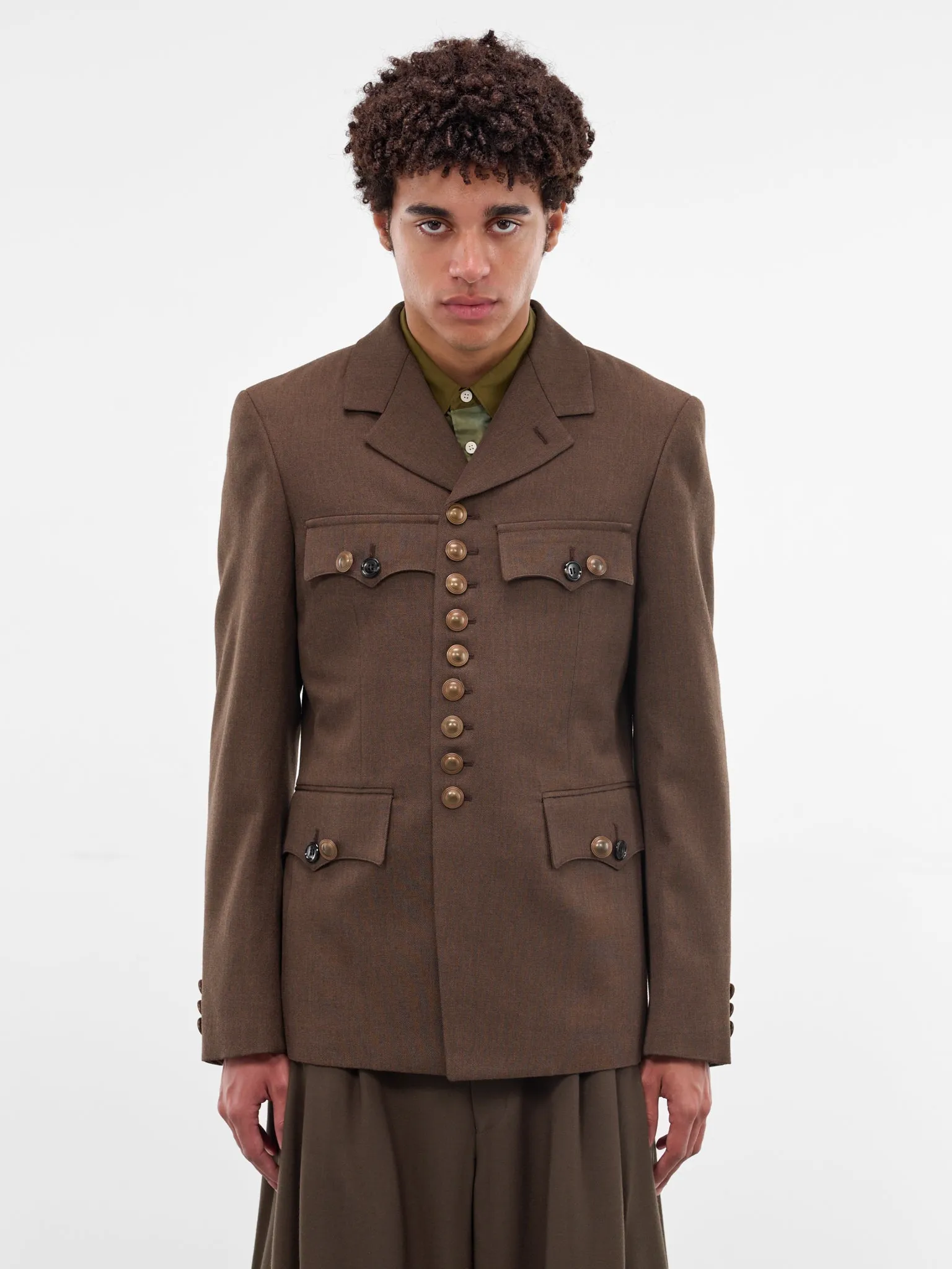 Brown Military Cut Wool Blazer (PP-J004-W25-TOP-BROWN) sold by lorenzo