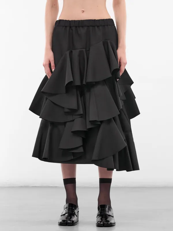 Black Asymmetric Ruffle Draping Skirt (GP-S018-BLACK) sold by lorenzo