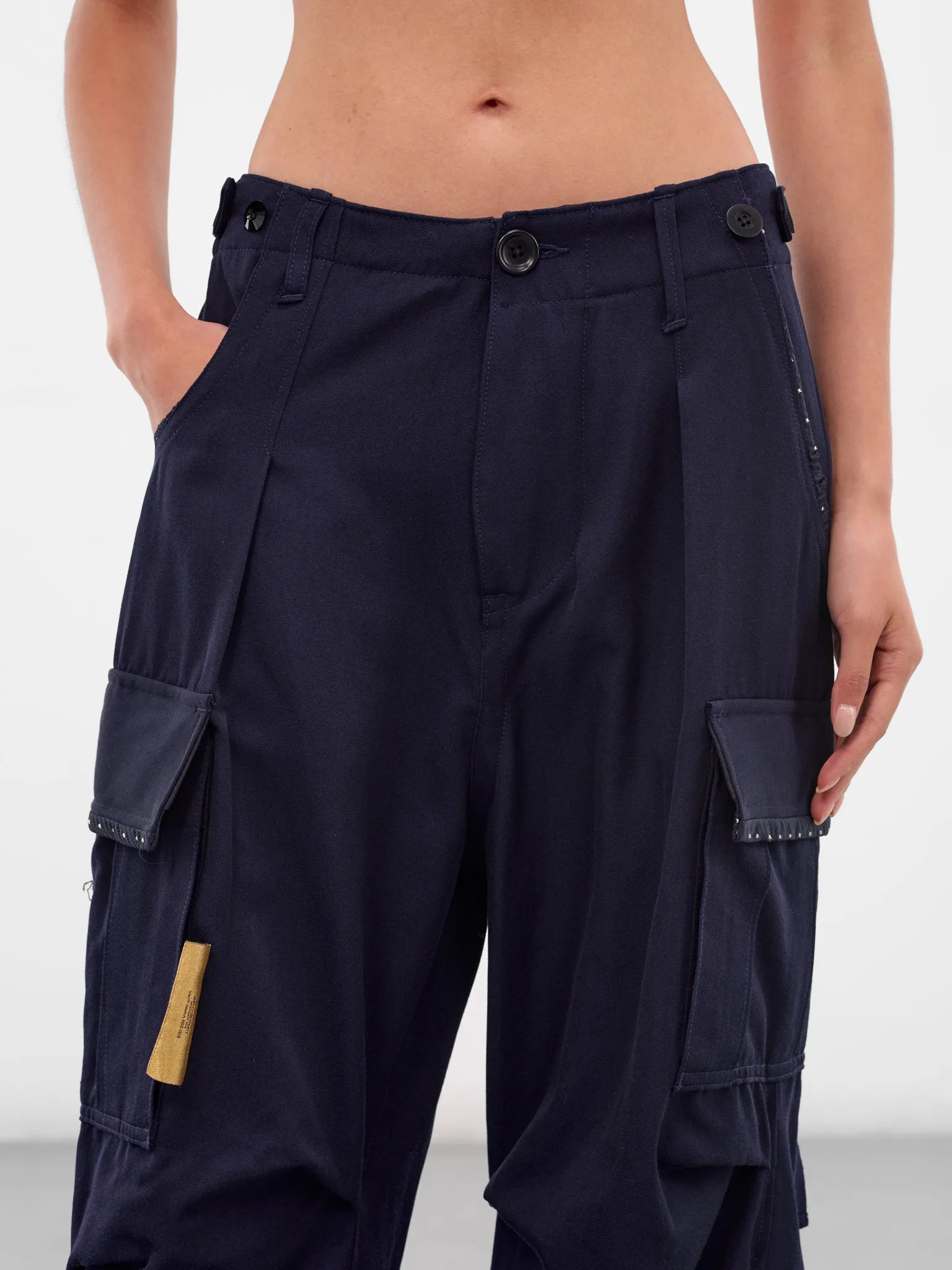 Navy Wool Cropped Cargo Pants (UC2E1512-NAVY) sold by lorenzo product image thumbnail 4