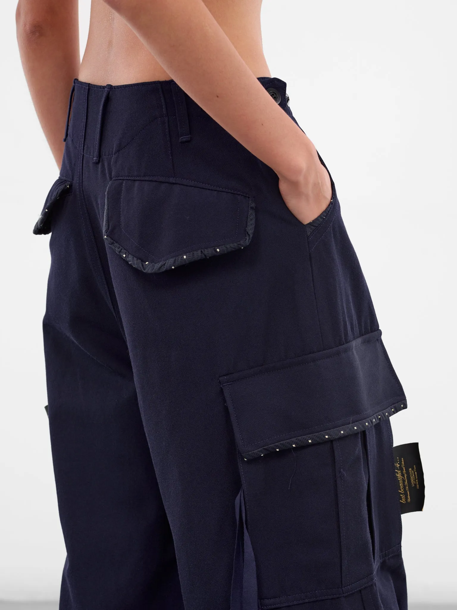 Navy Wool Cropped Cargo Pants (UC2E1512-NAVY) sold by lorenzo product image thumbnail 5