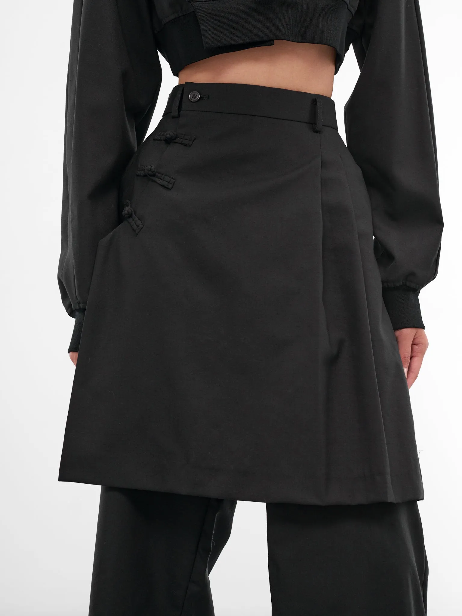 Black Wool Layered Skirt Pants (3P-P008-BLACK) sold by lorenzo product image thumbnail 4