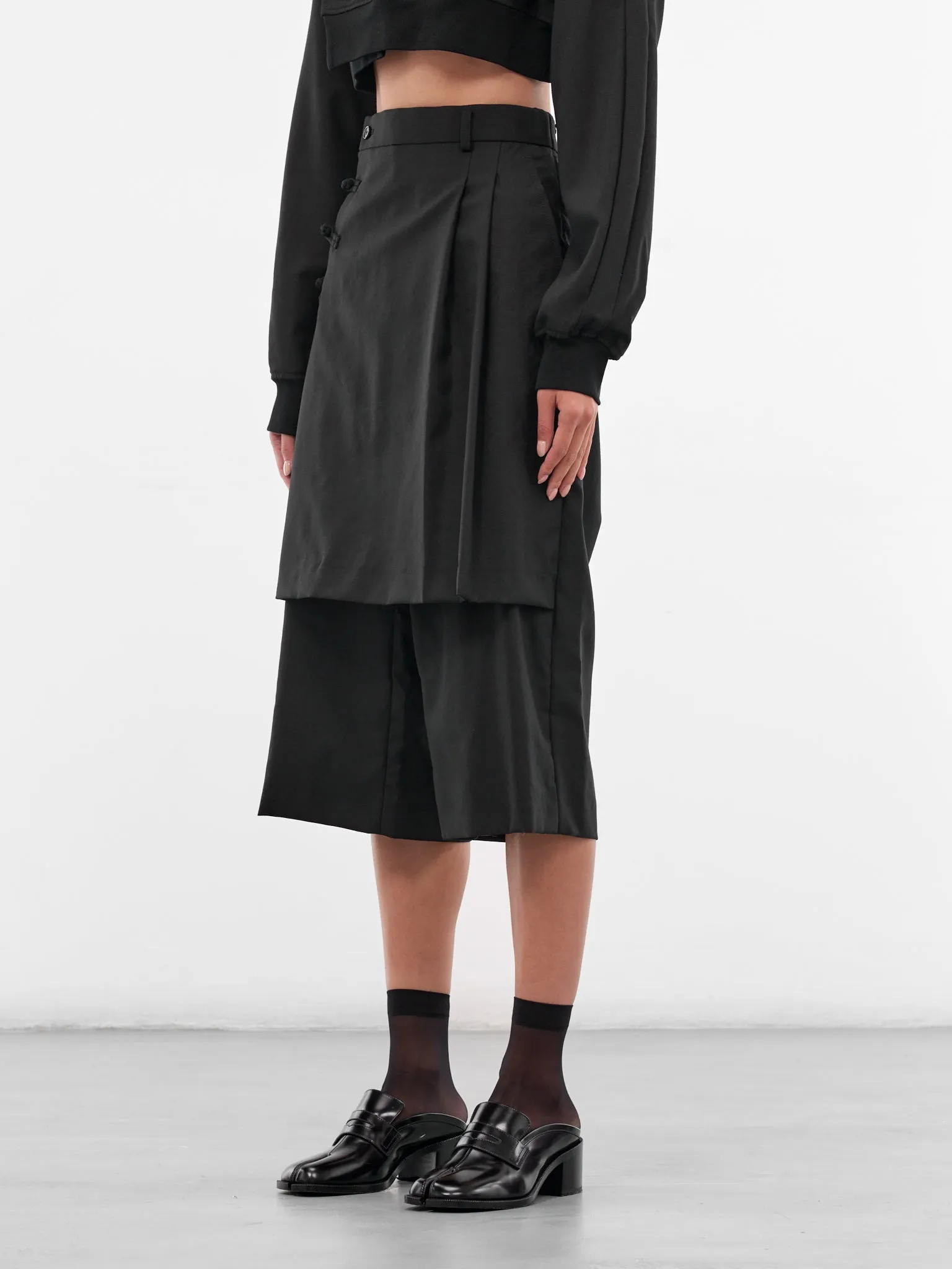 Black Wool Layered Skirt Pants (3P-P008-BLACK) sold by lorenzo product image thumbnail 2