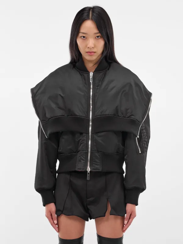 Black Nylon Deconstructed Bomber Jacket (3P-J013-BLACK) sold by lorenzo