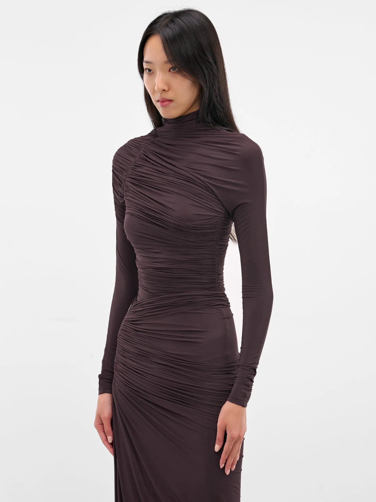 Burgundy Asymmetric Ruched Top (234-T06-BURGUNDY) sold by lorenzo product image thumbnail 2