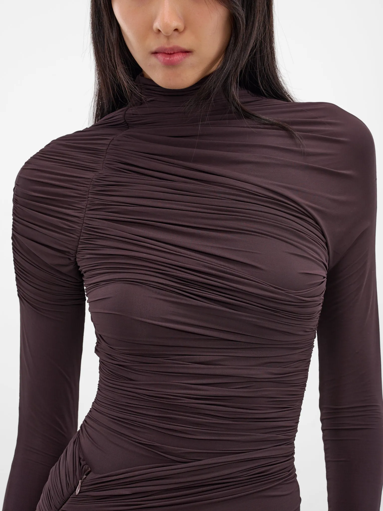 Burgundy Asymmetric Ruched Top (234-T06-BURGUNDY) sold by lorenzo product image thumbnail 5