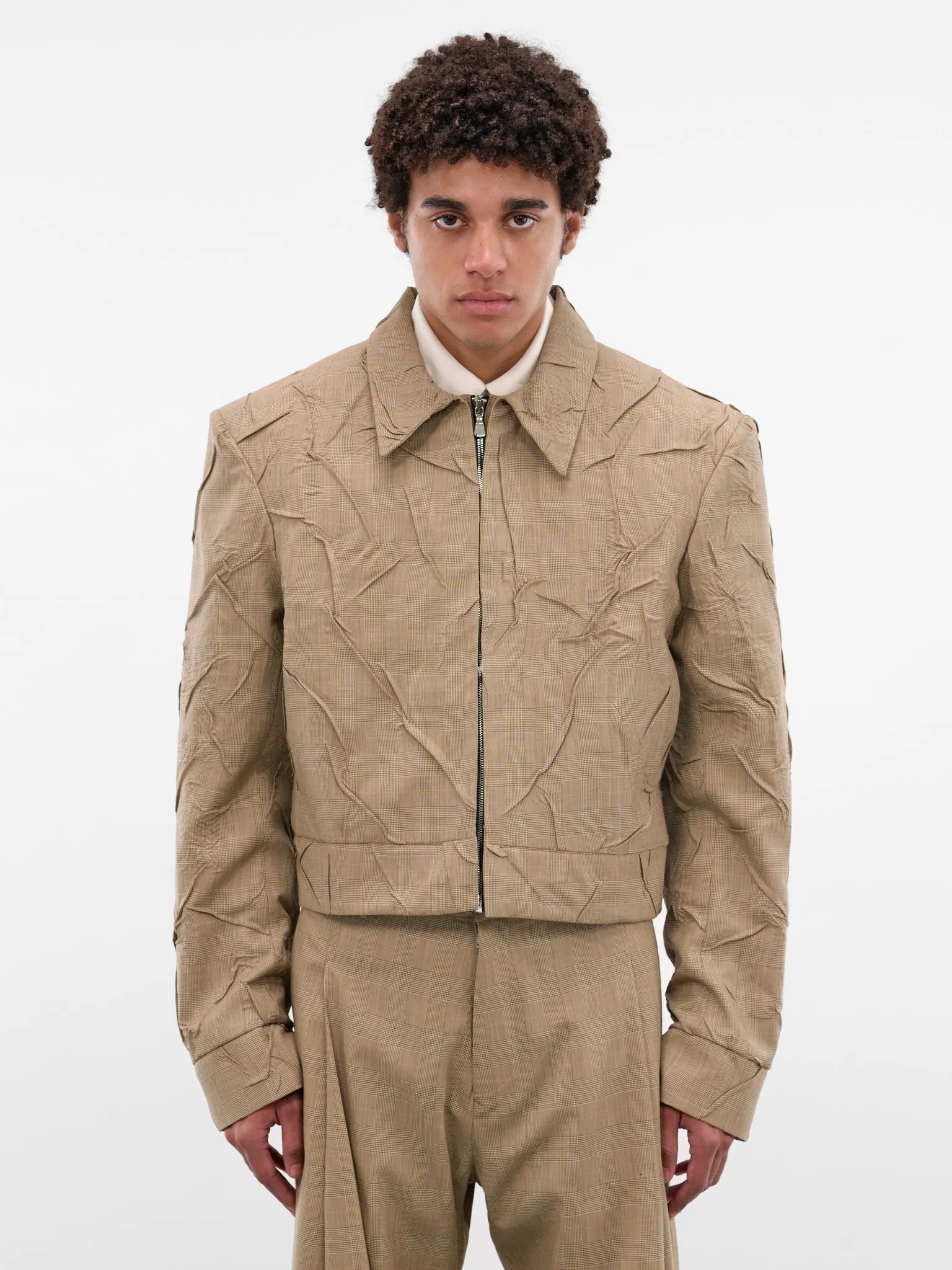 Alquimista Wrinkled Check Wool Jacket (ALQUIMISTA-JACKET-YELLOW) sold by lorenzo