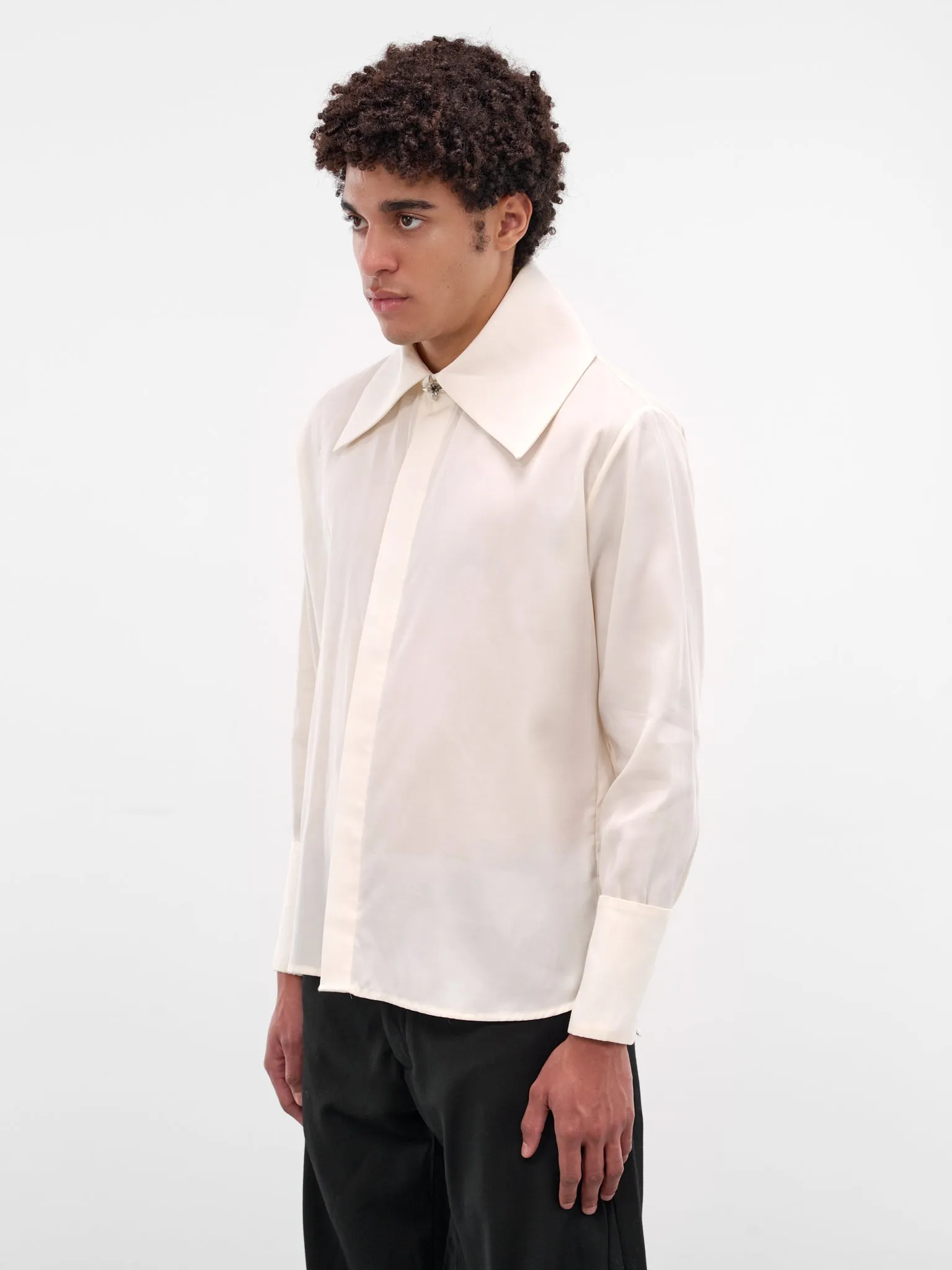Ivory Princeso Wool-Silk Shirt (PRINCESO-SHIRT-IVORY) sold by lorenzo product image thumbnail 2