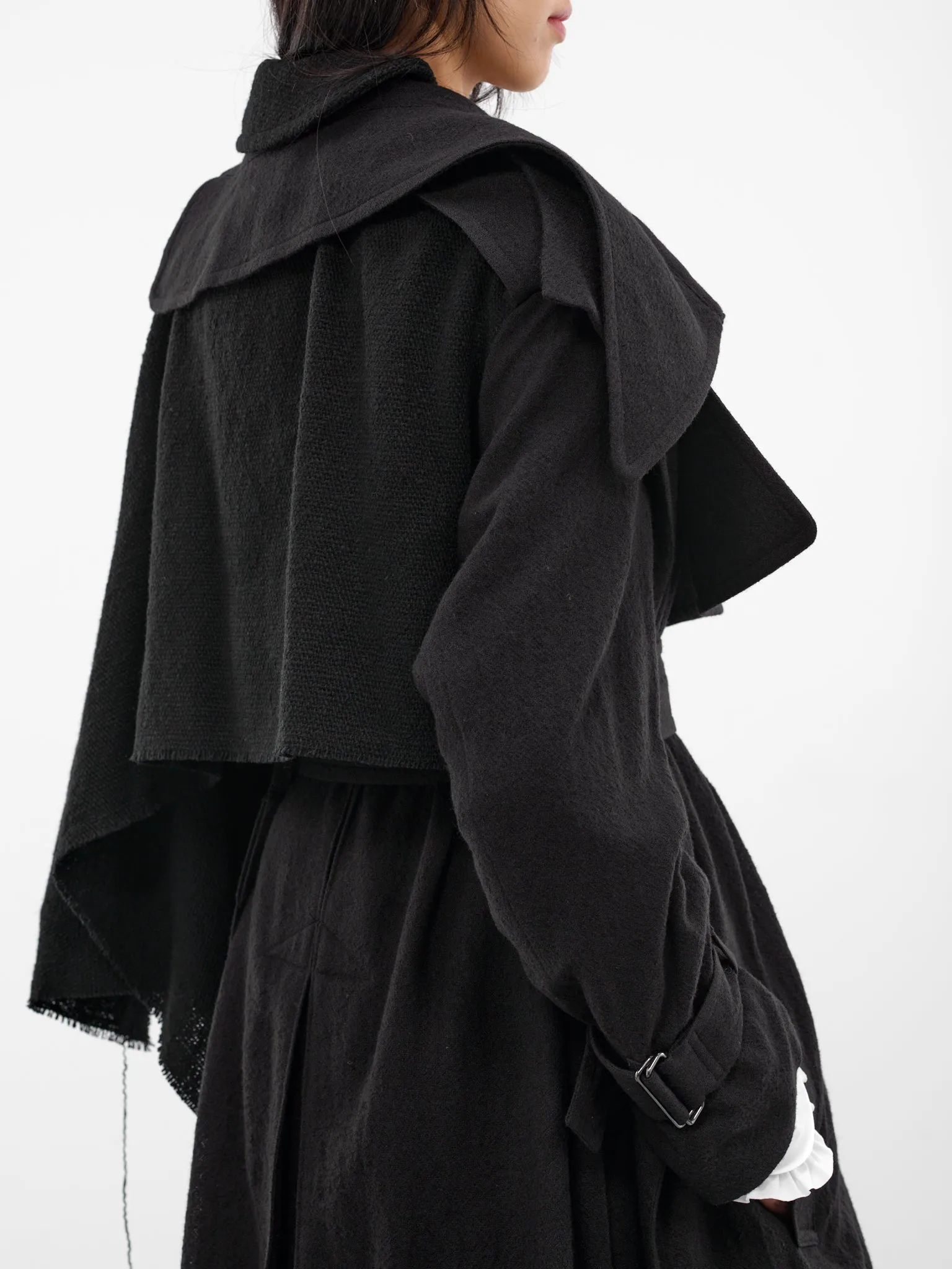 Black Wool Deconstructed Trench Coat (FL-C12-840-BLACK) sold by lorenzo product image thumbnail 5