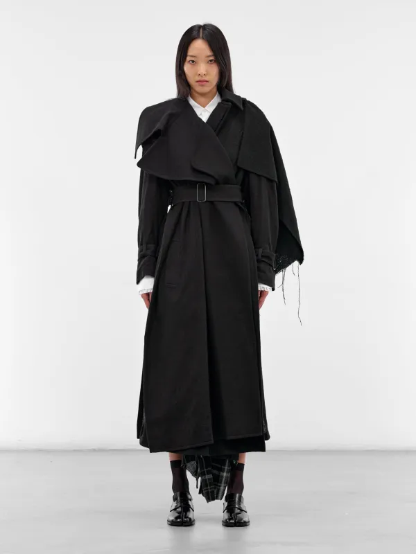 Black Wool Deconstructed Trench Coat (FL-C12-840-BLACK) sold by lorenzo