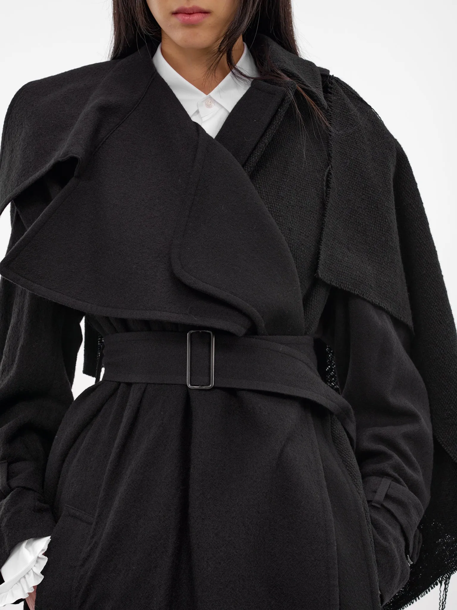 Black Wool Deconstructed Trench Coat (FL-C12-840-BLACK) sold by lorenzo product image thumbnail 4