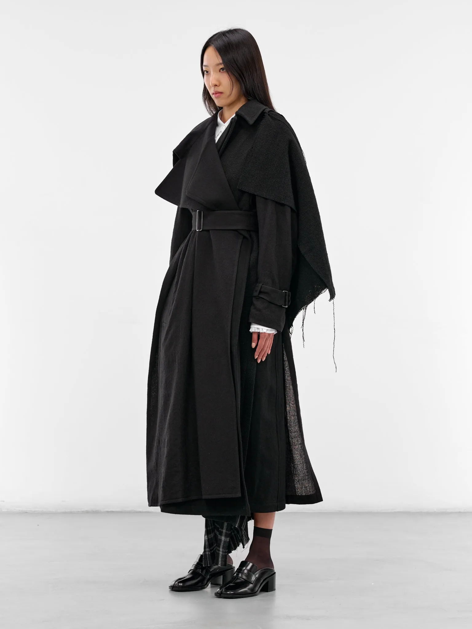 Black Wool Deconstructed Trench Coat (FL-C12-840-BLACK) sold by lorenzo product image thumbnail 2