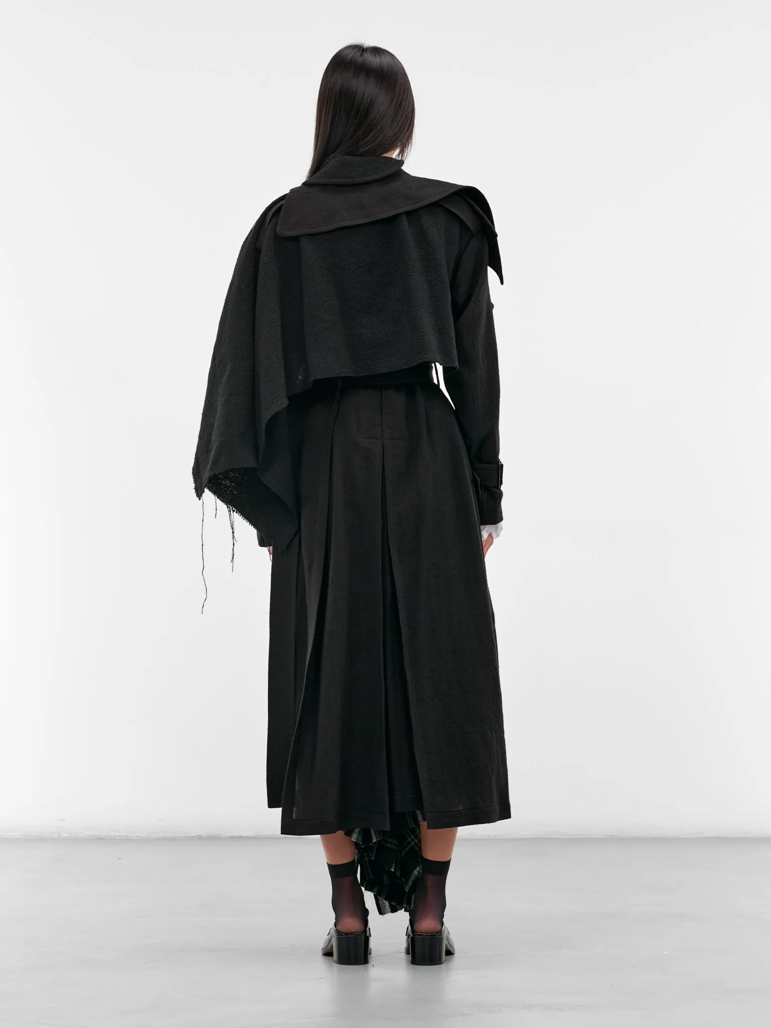 Black Wool Deconstructed Trench Coat (FL-C12-840-BLACK) sold by lorenzo product image thumbnail 3
