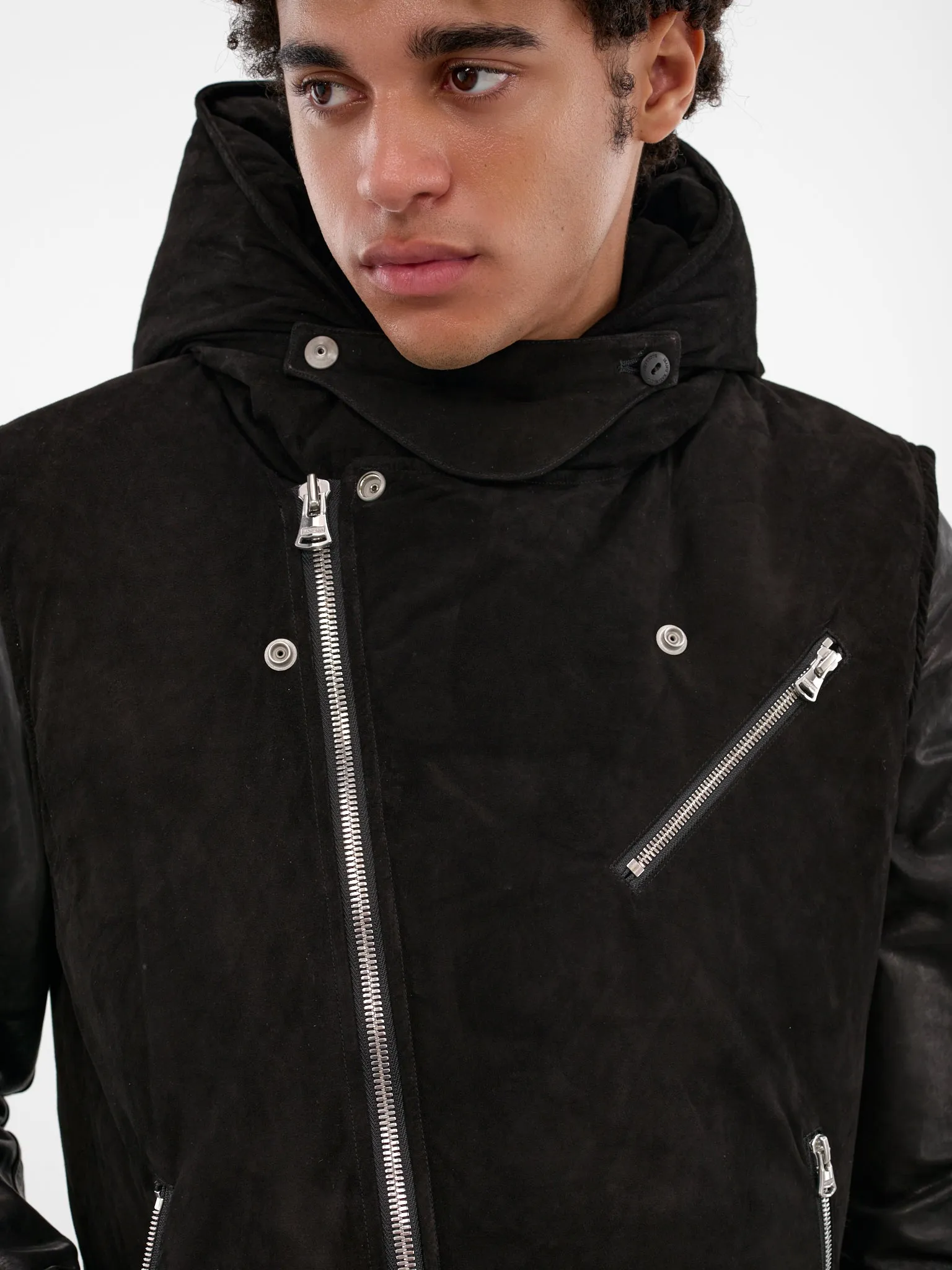 Black Kangaroo Suede Padded Vest (NA-2164-01-BLACK) sold by lorenzo product image thumbnail 4