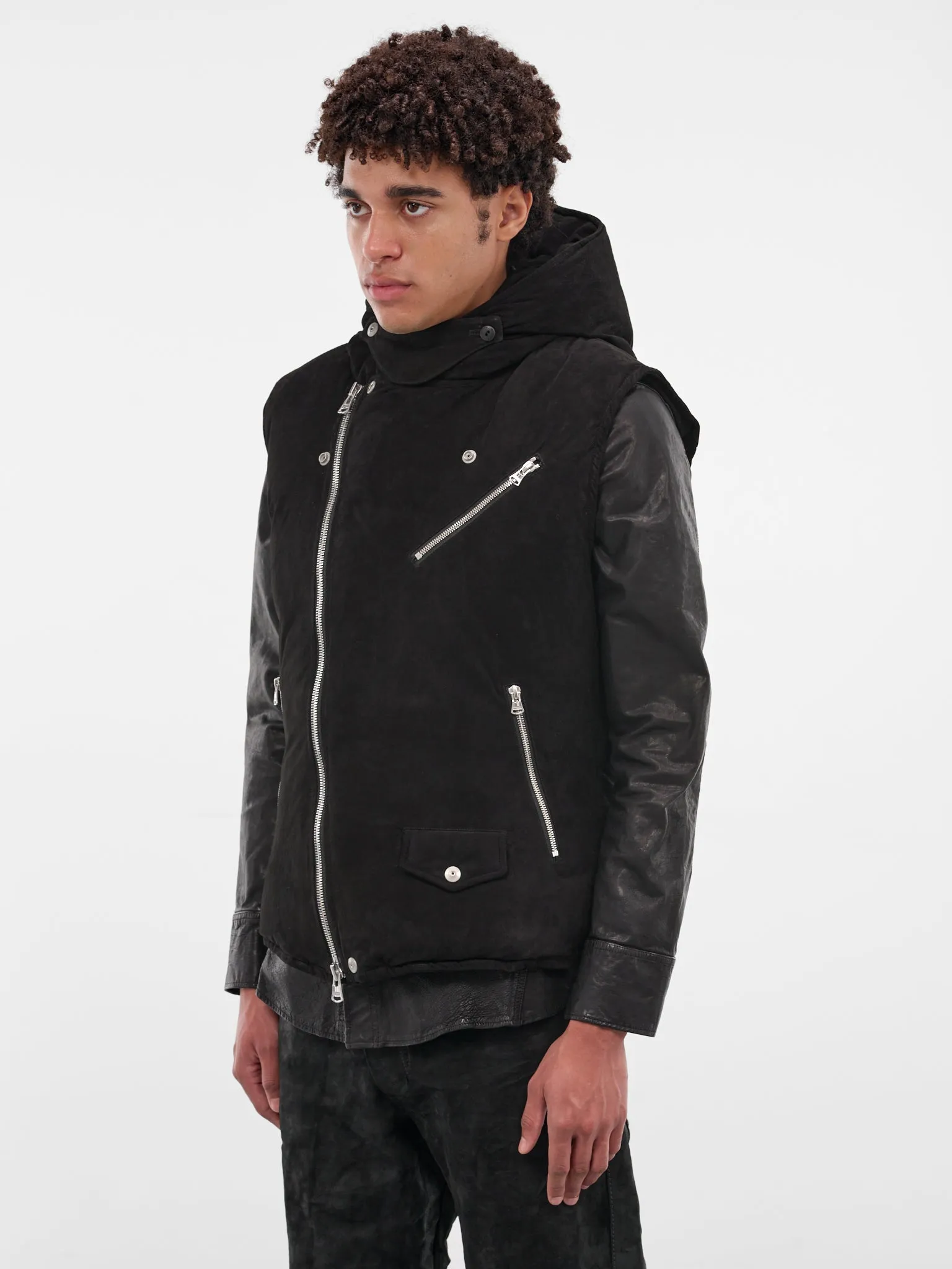 Black Kangaroo Suede Padded Vest (NA-2164-01-BLACK) sold by lorenzo product image thumbnail 2