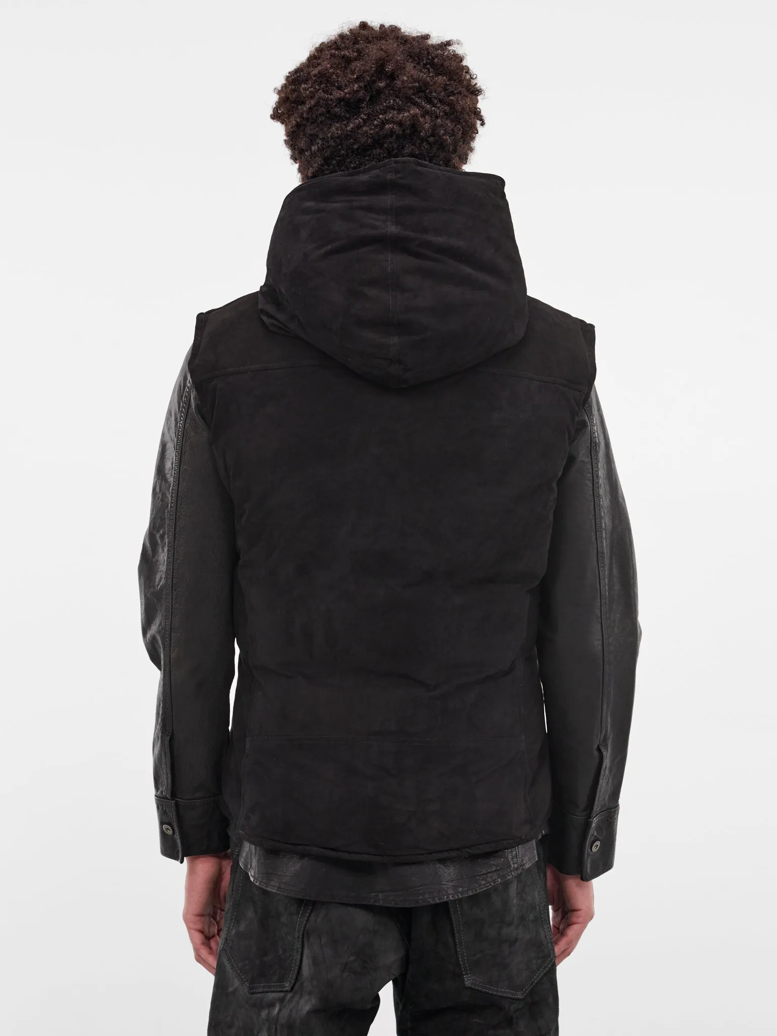 Black Kangaroo Suede Padded Vest (NA-2164-01-BLACK) sold by lorenzo product image thumbnail 3