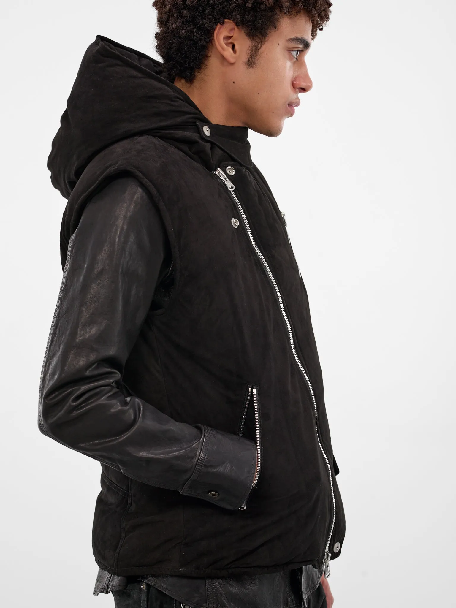 Black Kangaroo Suede Padded Vest (NA-2164-01-BLACK) sold by lorenzo product image thumbnail 5