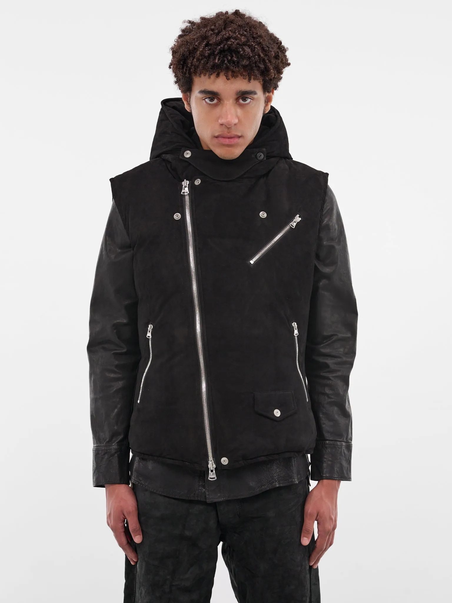 Black Kangaroo Suede Padded Vest (NA-2164-01-BLACK) sold by lorenzo