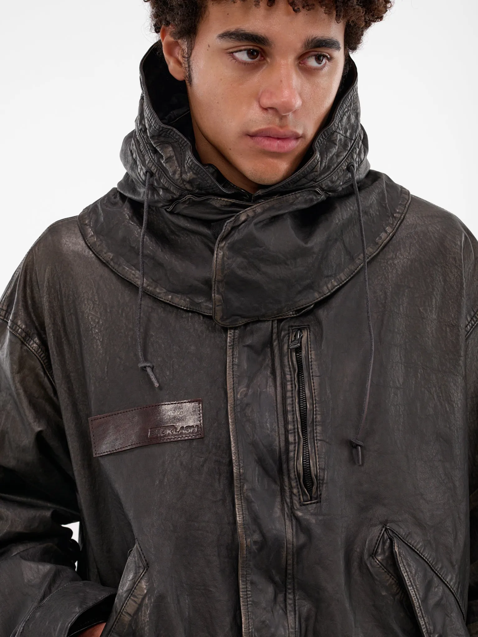 Black Steer Leather Fishtail Parka (2176-03-BLACK) sold by lorenzo product image thumbnail 4