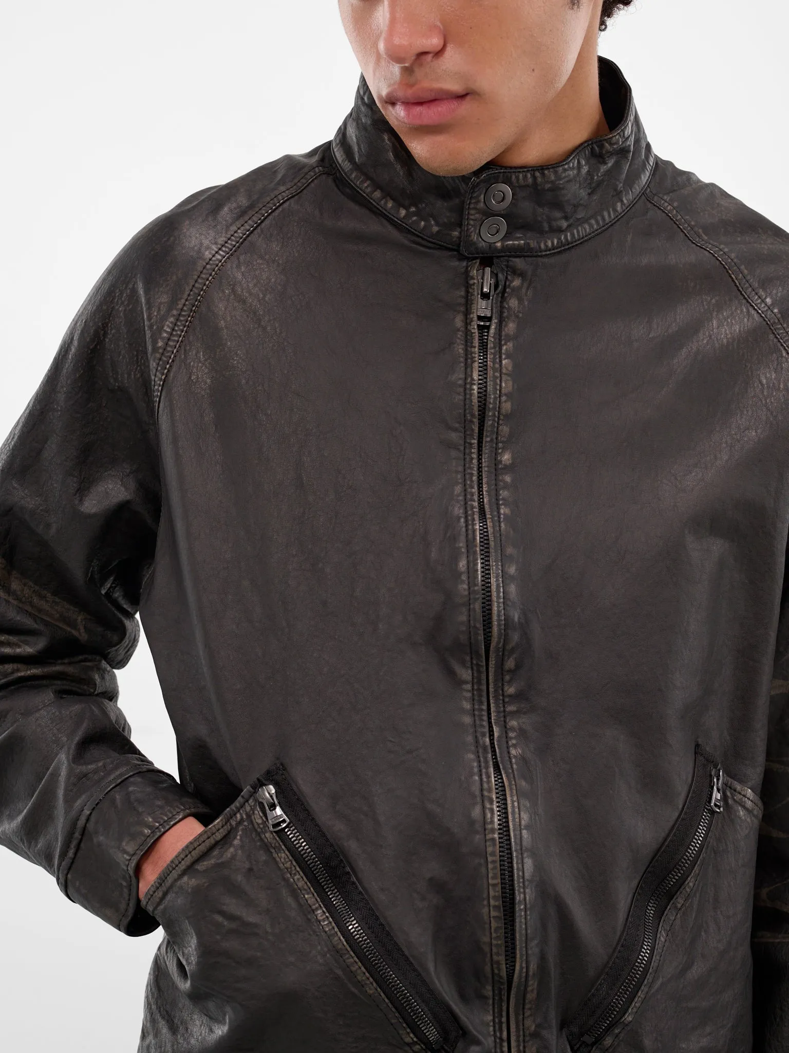 Black Steer Leather Oiled Jacket (2176-02-BLACK) sold by lorenzo product image thumbnail 5