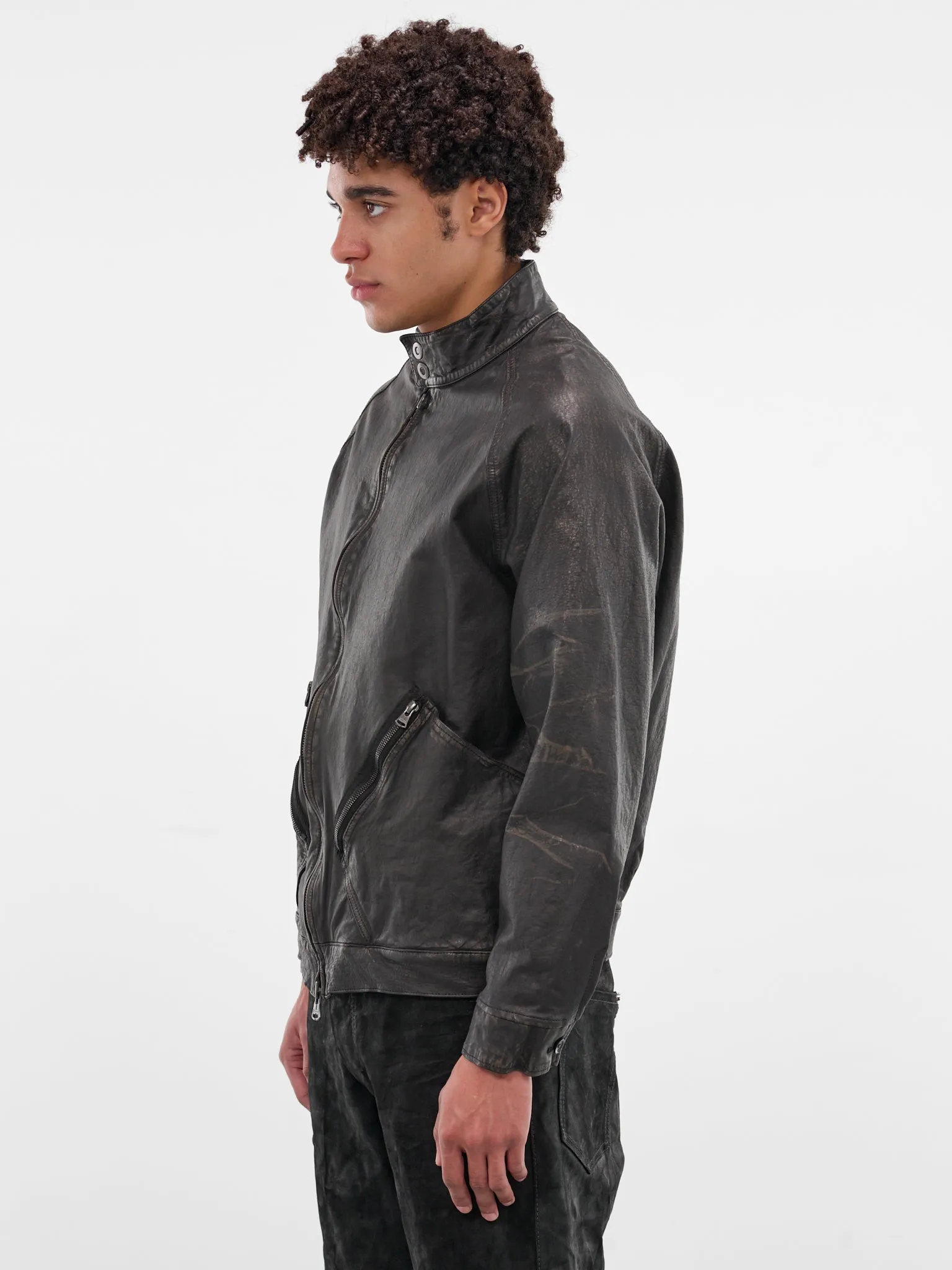 Black Steer Leather Oiled Jacket (2176-02-BLACK) sold by lorenzo product image thumbnail 2