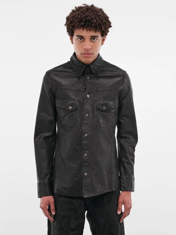 Black Calf Leather Glossy Shirt (2130-04-BLACK) made by lorenzo