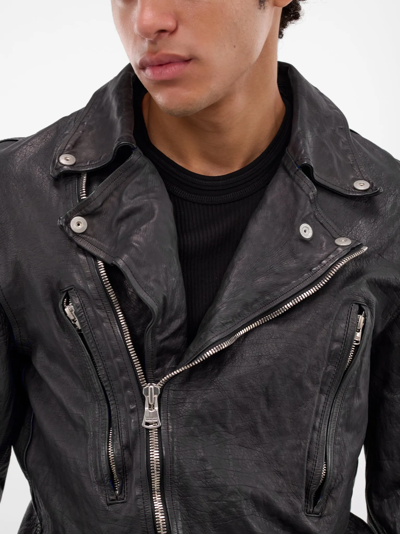 Blue Calf Leather Biker Jacket (1927-01-BLUE-BLACK) sold by lorenzo product image thumbnail 5